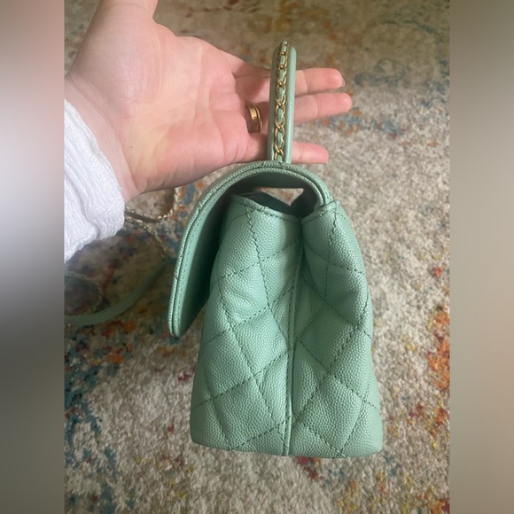 CHANEL Caviar Quilted Coco Chain Handle Flap Light Green - Picture 6 of 13